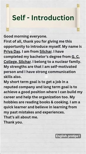 Simple Self Introduction in English | Spoken English Practice #shorts#easyenglisheveryday #subscribe