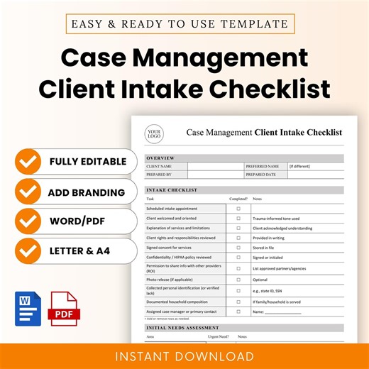 Case Management Client Intake Checklist Template – Word & PDF, A4   US Letter - Etsy Canada