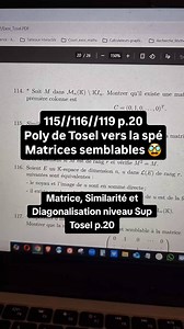 AlgèBrille on Instagram: "Exo 115 116 et 119 p.20 du poly de Tosel vers la spé. Notions: Matrices, Similarité, Base, équivalence, espace vectoriel et diagonalisation. #matrice #algebra"