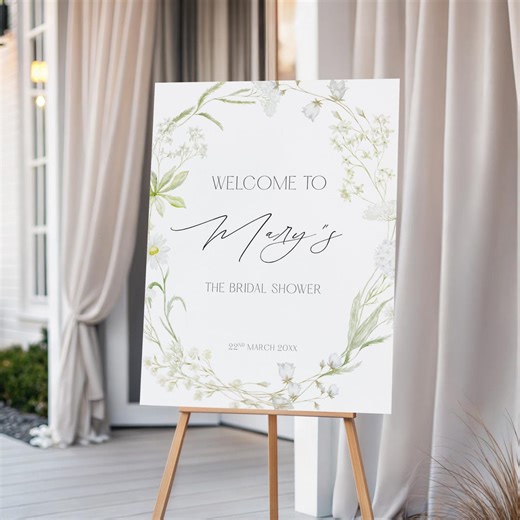 Floral Bridal Shower Welcome Sign, Printable Green Bachelorette Decor, Hens Party Signs Template - Etsy
