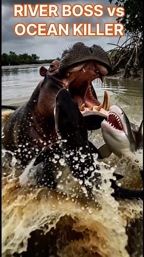Hippo vs. Bull Shark: The Ultimate Estuary Battle!#AnimalBattle #RiverMonster#OceanPredator#Wildlife