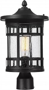 Bestshared Outdoor Post Lantern–Waterproof Lamp Post Light, Anti-Rust Vintage Metal Pole Light with Seeded Glass, Weather-Resistant Exterior Lighting for Garden, Patio,Pathway(Black, 16.5 Inch Height)