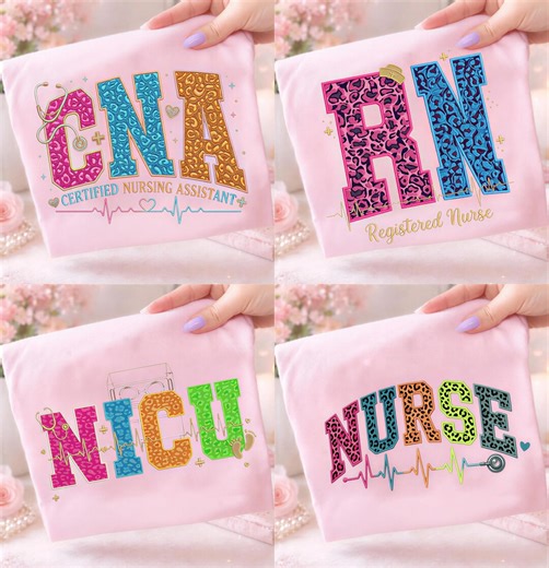4 Neon Leopard Nurse Bundle PNG Distressed CNA RN Nicu Preppy Design Life Handdrawn Colorful - Etsy