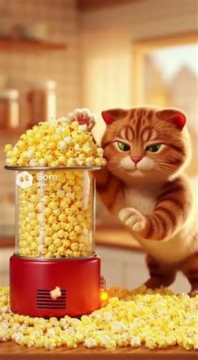 Popcorn Explosion – Chonky Cat Opens a Popcorn Maker 🍿💥😹