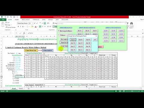 Excel VBA for Engineer Analysis 12 Spans Continuous Beam by Matrix Stiffness Method 01