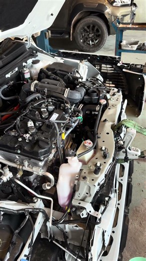 Crushed Radiator Support? Watch This Pull Back! 🔥 #carrepair #ซ่อมรถ