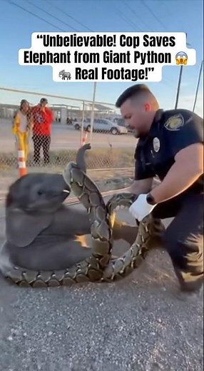 “Unbelievable! Cop Saves Elephant from Giant Python 😱🐘 Real Footage!”