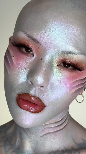 MERMAID SKIN - aka “how many iridescent shadows can I put on my face” challenge 😂 #mermaidtiktok #avantgardemakeup #halloweenmakeup