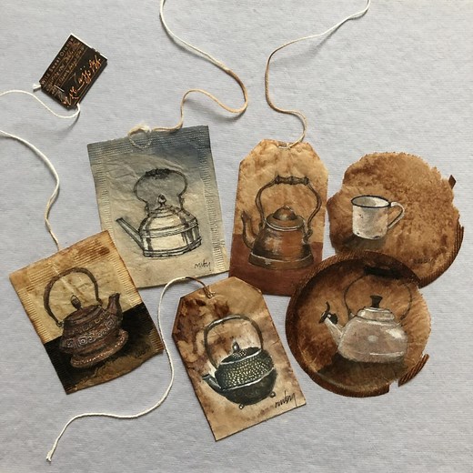 This artist turns tea bags into tiny, detailed paintings