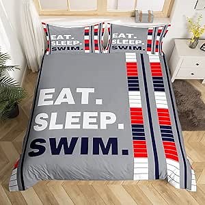Feelyou Kids Swim Bedding Set Water Sports Theme Duvet Cover For Boys Girls Teens Swimming Lane Decor Comforter Lover Bedspread Bedroom Quilt 3Pcs Queen Size