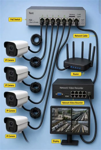 PoE IP Camera Security System Connection Diagram: NVR and Router Network Setup #wirelessaccess
