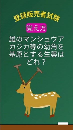 【頻出！生薬成分の覚え方🦌】第３章「雄のマンシュウアカジカ等の幼角を基原とする生薬はどれ？」覚え方👉「角が杖のシカ」#登録販売者試験#登録販売者 #登録販売者勉強中#とーはんカレッジ #第３章