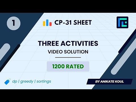 #1 Three Activities | Video Solution | 1200 Rated | TLE CP-31 Sheet | Best Codeforces Problems