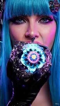 Blue‑Haired Steampunk Girl & the Neon Crystal Apple | Cyberpunk ASMR