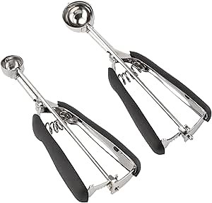 Small Cookie Scoop Set - 2 PCS Include 1 tsp / 1Tbsp Cookie Dough Scoops, Cookies Scoops for Baking, Made of 18/8 Stainless Steel, Good Soft Grips, Quick Trigger Release