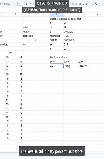 STATS_PAIRED less one-sided paired t-test in Sheets