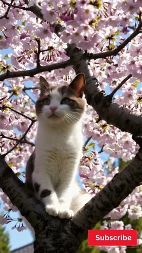Cat Among Cherry Blossoms 🌸✨ | #catshorts #cat #blossomcat #fluffycat #naturevibes #petshorts #4k