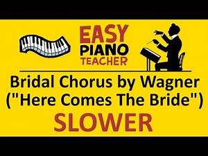 Here Comes The Bride SLOW piano tutorial: EASY keyboard song (Bridal Chorus by Wagner) note names 🎹