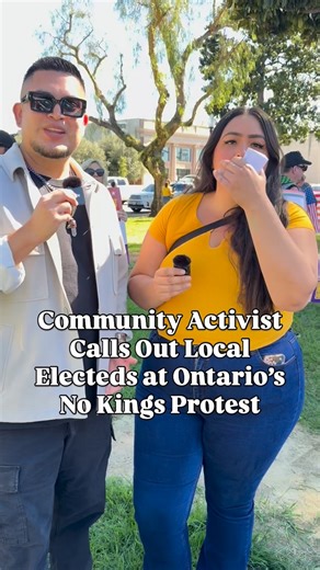 🇺🇸🪧 At the City of Ontario’s No Kings Protest, we spoke with Activist Andrea Galvan, who says community members are pushing back against the Trump Administration’s healthcare cuts, immigration policies and more. Read more at link in bio or IECN.com. 🔗 #ontario #nokings #protest #inlandempire | Inland Empire Community News