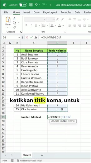 Cara Menggunakan Rumus COUNTIF di Excel #tutorialkomputer #excel #tutorialexcel #exceltips