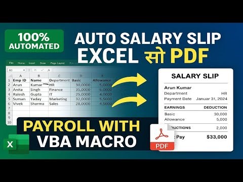 Automatic Generate Employee Salary Slip / Pay Slip in PDF in Advance Excel using VBA Macro | Excel