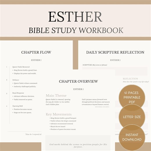 Esther Bible Study Workbook PDF | In-depth Scripture Reflection Guide | Christian Printable Journal | Old Testament Study | Digital Download - Etsy
