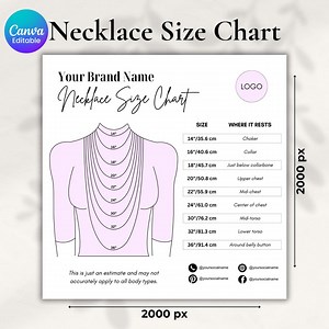 Necklace Size Chart, Size Chart for Necklace Display, Necklace Size Guide Card, Chain Necklace Canva Template Size Chart, Instnat Download - Etsy UK