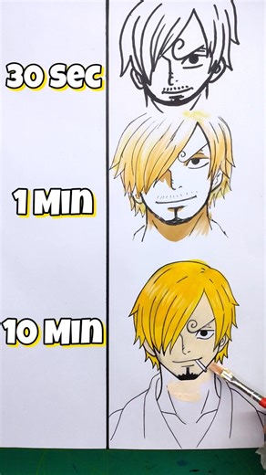 Drawing Sanji in 30Sec, 1Min, 10Min & 1HR | wait for 1hr.. | #onepiece #art #shorts