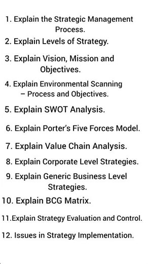 Strategic Management 6 Marks Questions | Exam Guaranteed Topics |M.Com