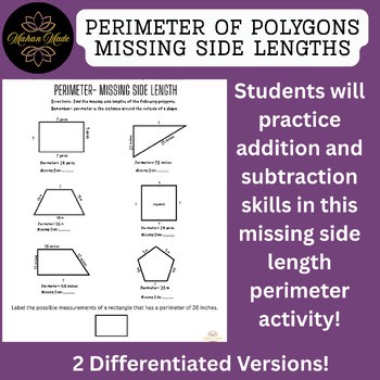 Perimeter of Polygons | Missing Side Length Worksheet | Third Grade Math