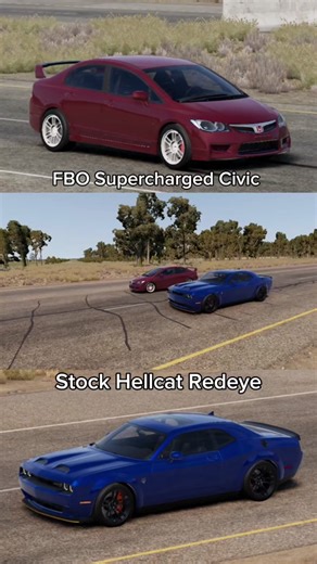 #beamngraces #beamngdrive #rollrace #honda #civic #k #supercharged #fbo #dodge #hellcat #challenger #redeye #stock #manual #automatic #fast