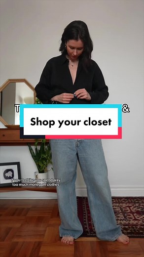 The key to shopping less: shop your closet MORE. Theres always going to be new new new to distract us. Curate your style in your own closet first, then when you do add new, that piece will play an active role in your closet…instead of just being doomed to the back of it with the tags still on. Shop for style, not stuff. #shopyourcloset #outfitrepeater #minimalistish #impulsebuyer #shopaholic #mindfulspending #slowfashiontiktok