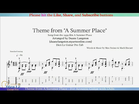 Theme from A Summer Place - For Acoustic Guitar with TABs