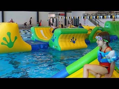 Indoor Water Park With Blow Up Bounce House Obstacle Course For Kids