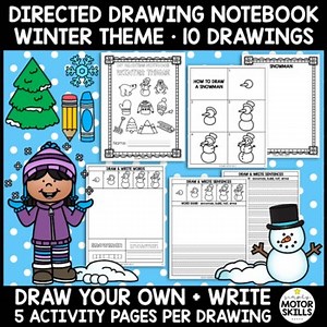 Directed Drawing Notebook - Winter Theme - 10 drawings, 50 activity pages