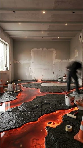Molten Lava Epoxy Floor Transformation | Dark Luxury Lounge Renovation Timelapse