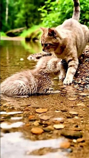 First Swimming Lesson Cocoa Teaches Hazel to Overcome Water Fear ‪@HappyCatClubUS‬