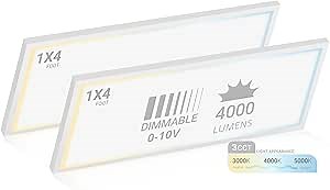NUWATT 2 Pack 1x4 FT LED Surface Mount Panel 120-277V Universal Voltage, 3CCT 3000K/4000K/5000K Selectable, 4000LM, 40W, Internal Driver, 0-10V Dimmable, 12x48 Inch Flush Mount Ceiling Light, 1" Thick