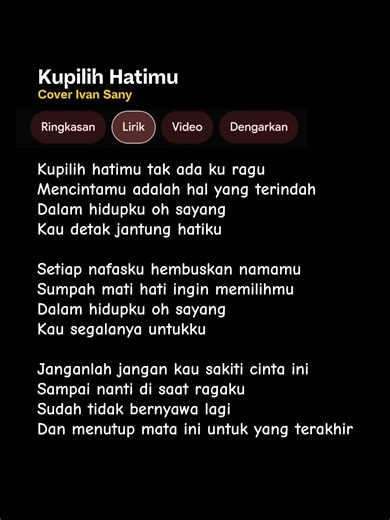 LIRIK LAGU KUPILIH HATIMU - USSY FEAT ANDHIKA (Kupilih hatimu tak adaku ragu | Janganlah jangan kau sakiti cinta ini) Cover Ivan Sany #lyrics #ivansany #kupilihhatimu | Ivan Sany