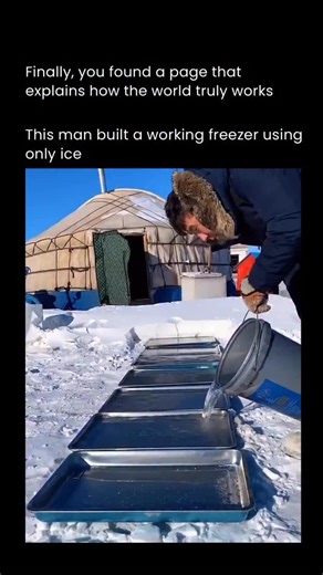 Inavinate on Instagram: "What sounds impossible is actually a smart use of thermodynamics—by using only ice, this man created a working freezer that slows heat transfer rather than generating cold. Ice absorbs heat as it melts, and when arranged in thick layers or insulated chambers, it creates a stable low-temperature environment that keeps the interior cold for extended periods. The key is reducing outside heat intrusion with dense packing and airflow control, allowing the ice to act as a pass