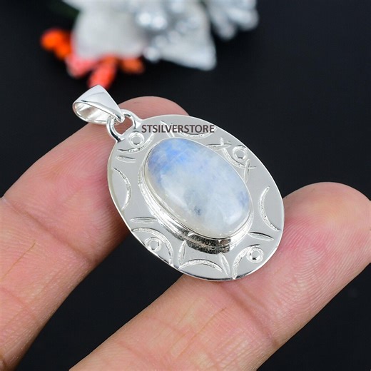 Moonstone Sterling Silver Necklace – Oval Gemstone Pendant, June Birthstone - Etsy