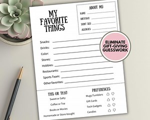 Favorite Things List, Employee Favorites List, Team Building Get to Know Your Staff Questionnaire Printable, Gift Questionnaire - Etsy