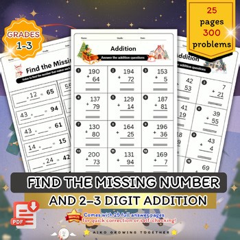 Christmas Addition Find the Missing Number   2–3 Digit Addition Grades 1–3