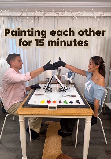 Painting each other for 15 minutes #couple #relationships #art #portrait #datenight