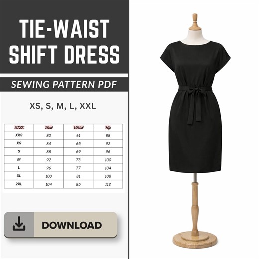 NIKI Tie Waist Shift Dress Sewing Pattern PDF | Instant Digital Download - Etsy