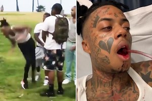 Eyewatering moment rapper Boonk has his jaw broken by angry man after taking Instagram stunts too far