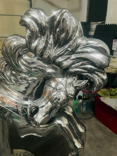 Incredible before and after transformation of this beautiful aluminum sculpture.#aluminumpolishing