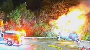 2 injured in fiery I-5 crash after car flies into bushes