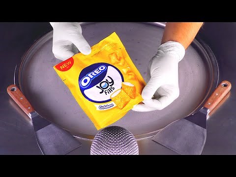 ASMR - Ice Cream Rolls with golden OREO Joy Fills | how to make crunchy Cookies and Cream Ice Cream
