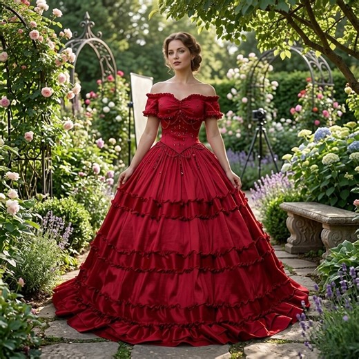 Custom Victorian Ball Gown | Red Gothic Off-Shoulder Prom Cosplay Wedding